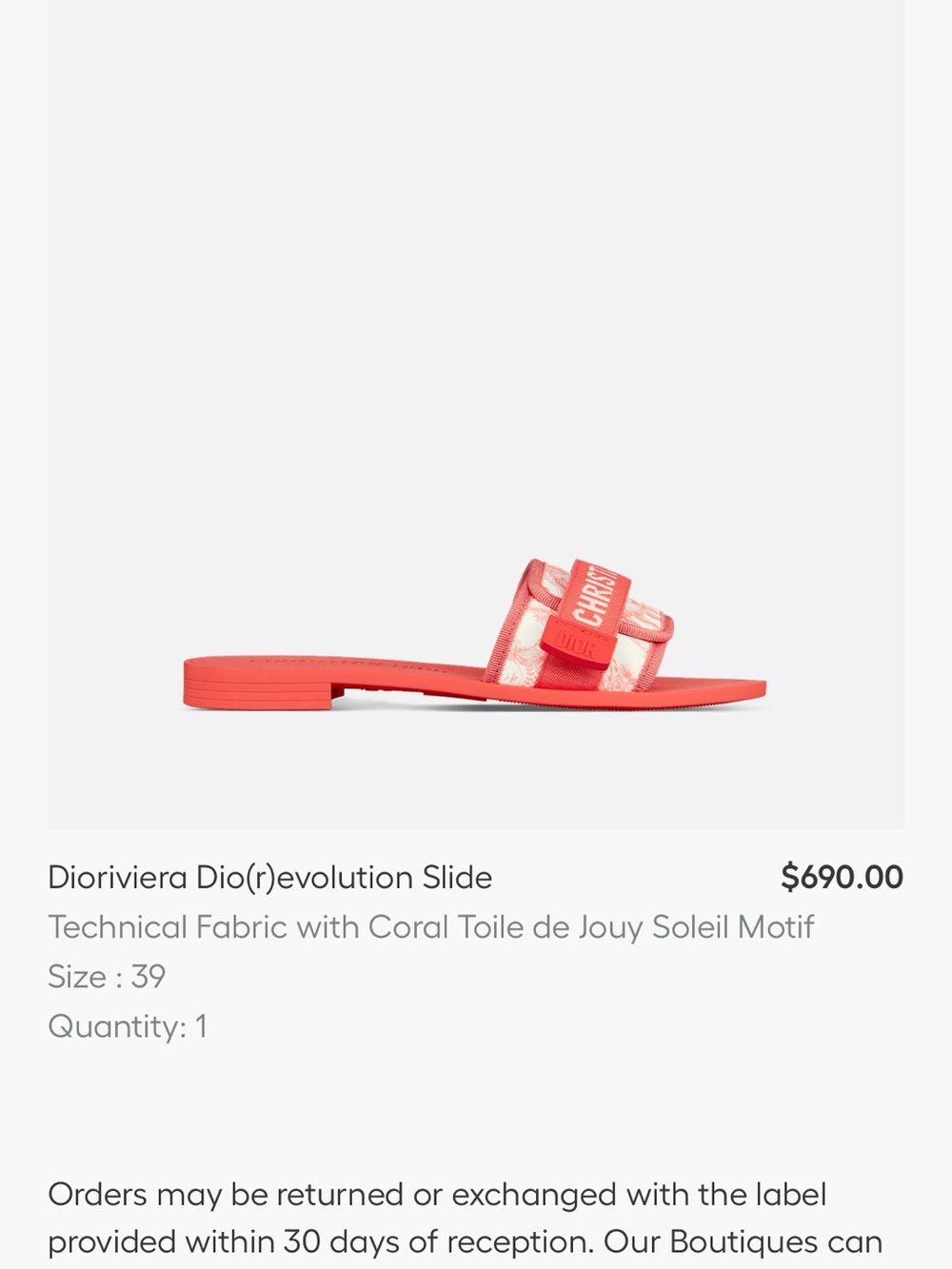 Dior Coral Fabric Slide Sandal
